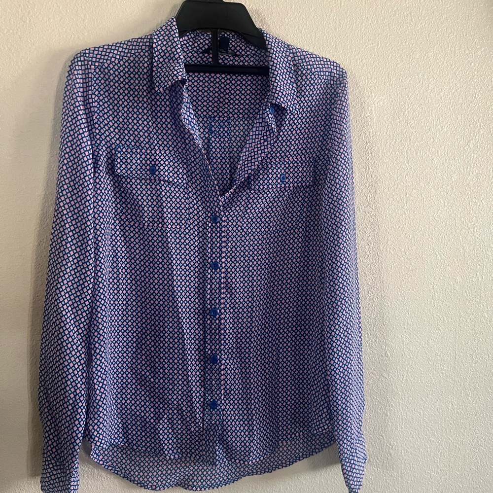 American Eagle Outfitters Blue Geometric Button Down Shirt